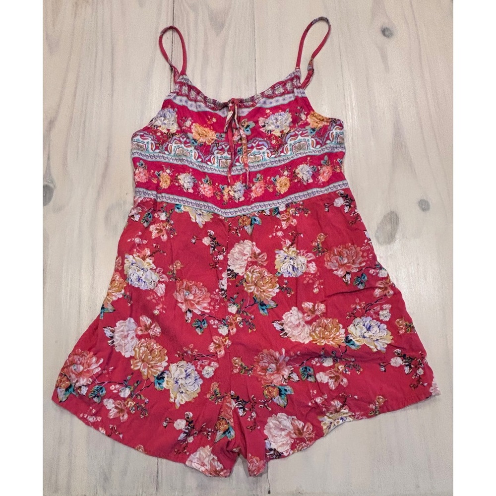 ONeill Red Floral Boho Romper XS SU2408001 Womens Adjustable Straps Viscose